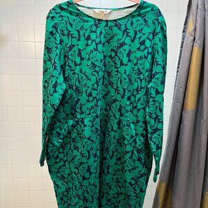 Boden Green Floral Print Jersey Dress 20 22R Pockets 100% Cotton GORGEOUS